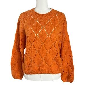 Anthropologie Moon River Open Knit Boxy Sweater Tangerine Orange Small Fall
